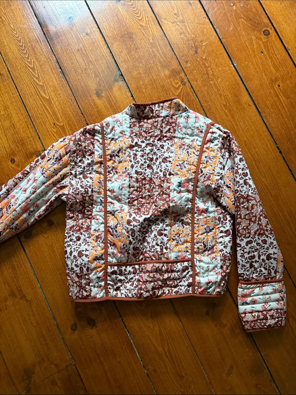Floral Quilted Jacket in Rust & Light Blue - Picture 5 of 5